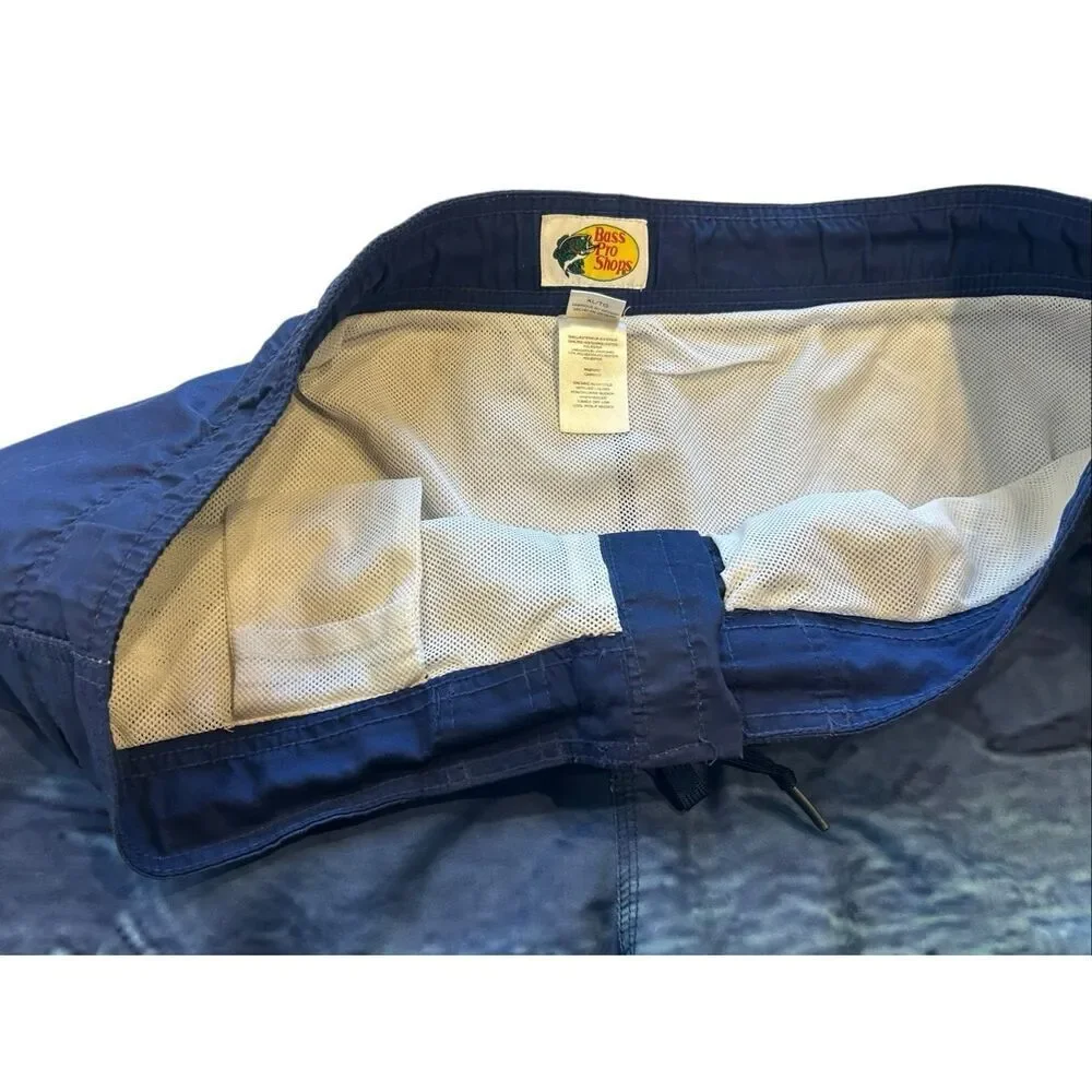 Bass Pro Shops Men's XL Shark Print Swim Trunks Blue Ombre Mesh Lined Board Shor
